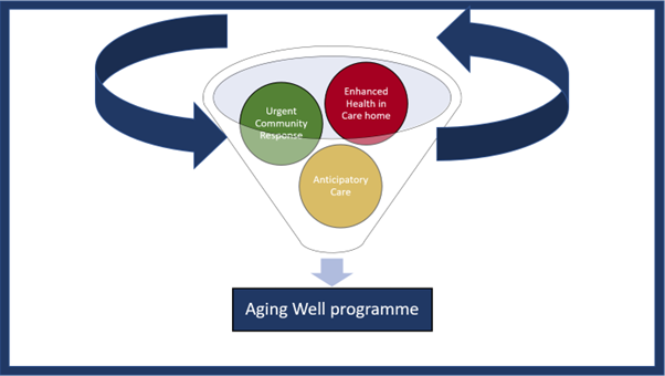 Diagram of the interconnections within the Ageing Well Programme
1. Urgent Community Response
2. Enhanced Health in Care Homes
3. Anticipatory Care