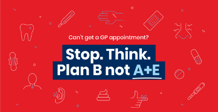 National campaign logo: Stop. Think. Plan B not A&E.